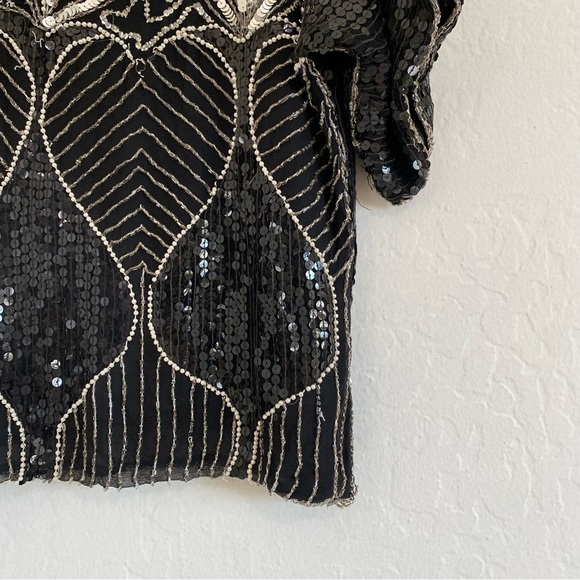 Jean for Joseph Le Bon Women’s L Vintage Silk Beaded Sequin Floral Top Blouse - Picture 5 of 6